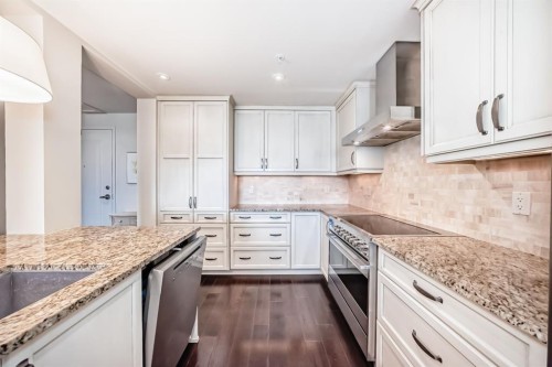 404-211 Quarry Way Se, Calgary, AB - Indoor Photo Showing Kitchen With Upgraded Kitchen