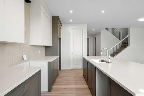 675 Buffaloberry Manor Se, Calgary, AB - Indoor Photo Showing Kitchen With Double Sink