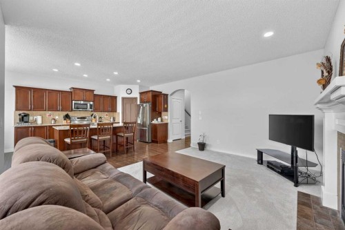 64 Cranridge Crescent Se, Calgary, AB - Indoor Photo Showing Living Room With Fireplace