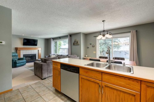 159 Macewan Drive Nw, Calgary, AB - Indoor Photo Showing Kitchen With Fireplace With Double Sink