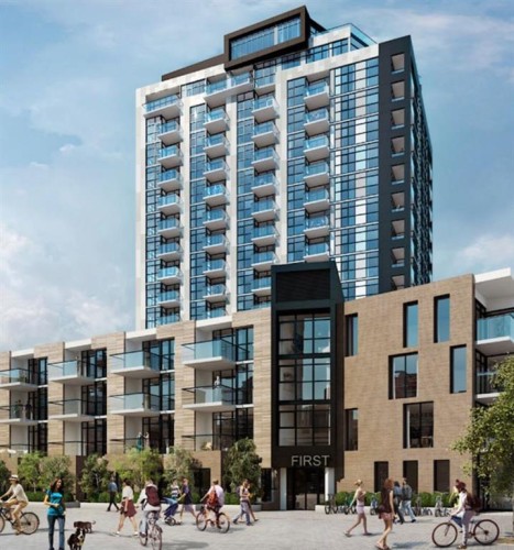 809-550 Riverfront Avenue Se, Calgary, AB - Outdoor With Balcony With Facade