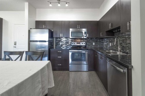 403-117 Copperpond Common Se, Calgary, AB - Indoor Photo Showing Kitchen With Stainless Steel Kitchen With Double Sink With Upgraded Kitchen