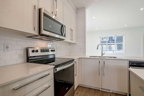207-50 Cornerstone Passage Ne, Calgary, AB - Indoor Photo Showing Kitchen With Stainless Steel Kitchen With Double Sink