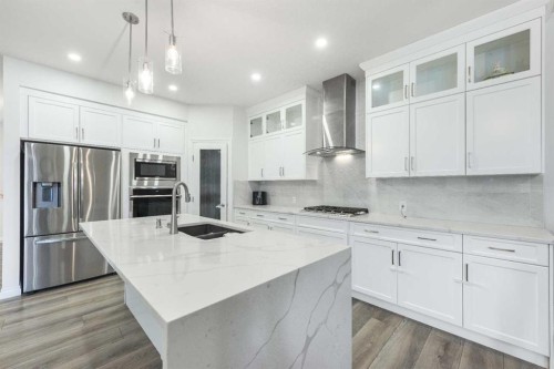 107 Dawson Harbour Court, Chestermere, AB - Indoor Photo Showing Kitchen With Stainless Steel Kitchen With Double Sink With Upgraded Kitchen