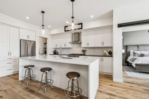 220 Precedence View, Cochrane, AB - Indoor Photo Showing Kitchen With Upgraded Kitchen
