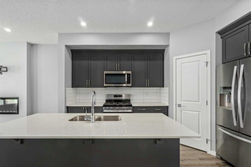 109 Dawson Drive, Chestermere, AB - Indoor Photo Showing Kitchen With Upgraded Kitchen