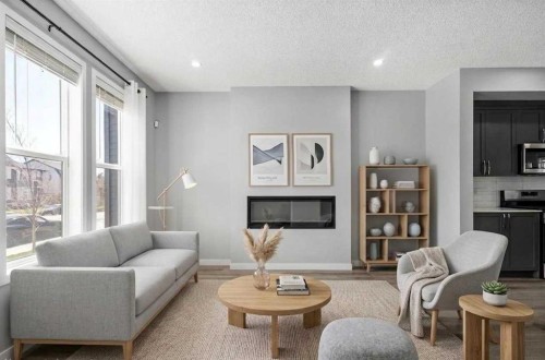 109 Dawson Drive, Chestermere, AB - Indoor Photo Showing Living Room With Fireplace