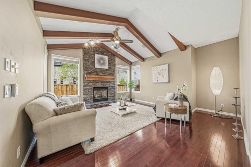 94 Kincora Gardens, Calgary, AB - Indoor Photo Showing Living Room With Fireplace