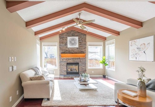 94 Kincora Gardens, Calgary, AB - Indoor Photo Showing Living Room With Fireplace