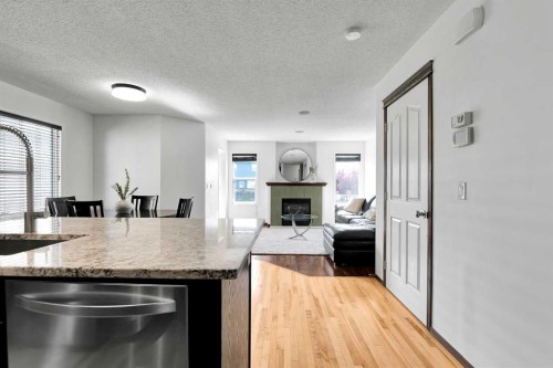 10 Autumn Green Se, Calgary, AB - Indoor Photo Showing Kitchen With Fireplace With Double Sink