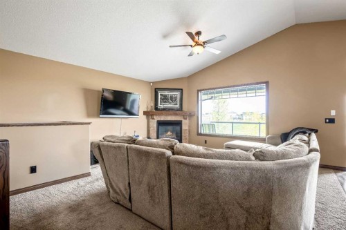 37 Wyndham Park Way, Carseland, AB - Indoor Photo Showing Living Room With Fireplace