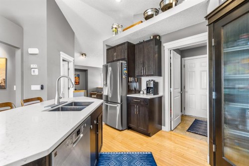 91 Evanspark Terrace Nw, Calgary, AB - Indoor Photo Showing Kitchen With Stainless Steel Kitchen With Double Sink With Upgraded Kitchen