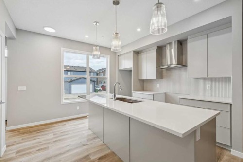75 Hotchkiss Way Se, Calgary, AB - Indoor Photo Showing Kitchen With Double Sink With Upgraded Kitchen