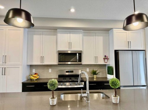 399 Sora Boulevard Se, Calgary, AB - Indoor Photo Showing Kitchen With Double Sink