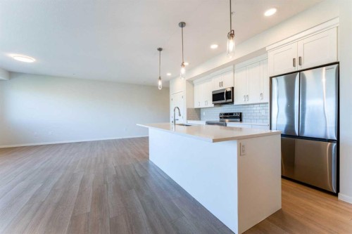 2410-42 Cranbrook Gardens Se, Calgary, AB - Indoor Photo Showing Kitchen With Stainless Steel Kitchen With Upgraded Kitchen