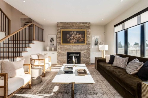 144 Greenwich Heath Nw, Calgary, AB - Indoor Photo Showing Living Room With Fireplace