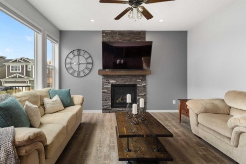 92 Sage Bluff Way Nw, Calgary, AB - Indoor Photo Showing Living Room With Fireplace