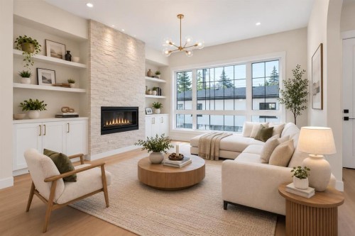 6429 33 Avenue Nw, Calgary, AB - Indoor Photo Showing Living Room With Fireplace