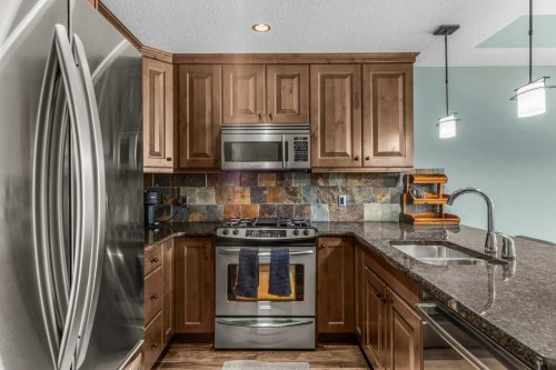 310-600 Spring Creek Drive, Canmore, AB - Indoor Photo Showing Kitchen With Stainless Steel Kitchen