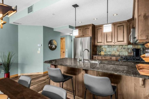 310-600 Spring Creek Drive, Canmore, AB - Indoor Photo Showing Kitchen With Stainless Steel Kitchen With Upgraded Kitchen
