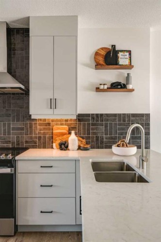 708 Sovereign Common Sw, Calgary, AB - Indoor Photo Showing Kitchen With Double Sink