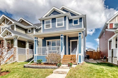 199 River Heights Green, Cochrane, AB - Outdoor With Deck Patio Veranda With Facade