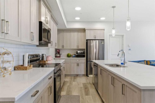 3417-33 Carringham Gate Nw, Calgary, AB - Indoor Photo Showing Kitchen With Stainless Steel Kitchen With Double Sink With Upgraded Kitchen