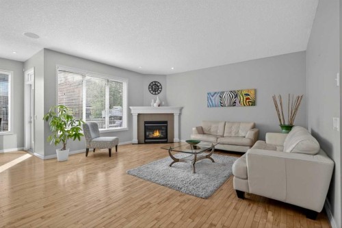 125 Cranleigh Park Se, Calgary, AB - Indoor Photo Showing Living Room With Fireplace