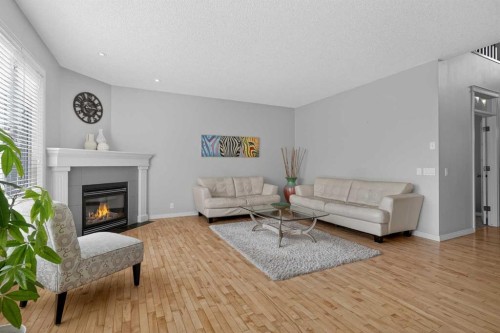 125 Cranleigh Park Se, Calgary, AB - Indoor Photo Showing Living Room With Fireplace