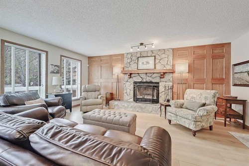 42 Sundown Close Se, Calgary, AB - Indoor Photo Showing Living Room With Fireplace