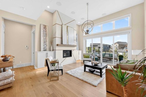 45 Cranbrook Rise Se, Calgary, AB - Indoor Photo Showing Living Room With Fireplace