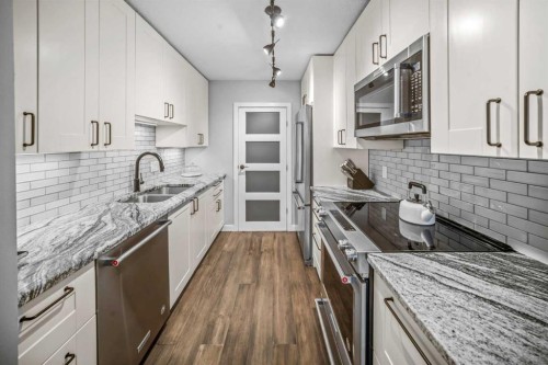 4-1205 Cameron Avenue Sw, Calgary, AB - Indoor Photo Showing Kitchen With Stainless Steel Kitchen With Double Sink With Upgraded Kitchen