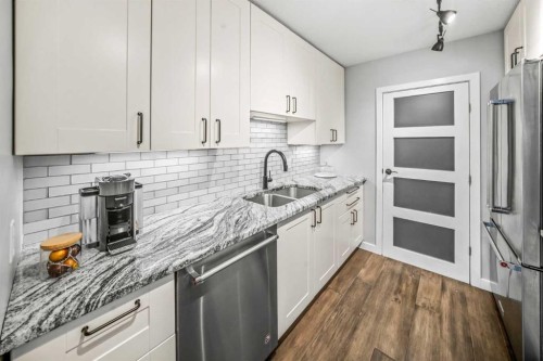 4-1205 Cameron Avenue Sw, Calgary, AB - Indoor Photo Showing Kitchen With Stainless Steel Kitchen With Double Sink With Upgraded Kitchen