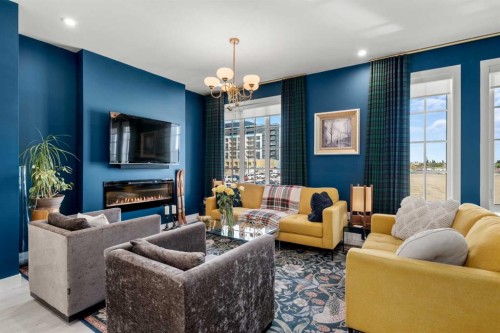 8161 8 Avenue, Calgary, AB - Indoor Photo Showing Living Room With Fireplace