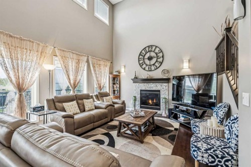 108 Seagreen Lane, Chestermere, AB - Indoor Photo Showing Living Room With Fireplace