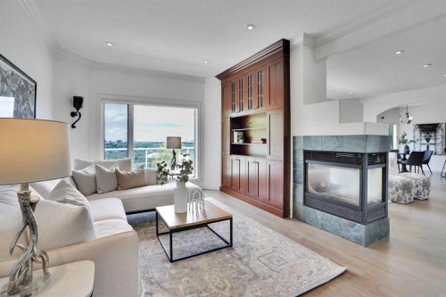 378 Patterson Boulevard Sw, Calgary, AB - Indoor Photo Showing Living Room With Fireplace