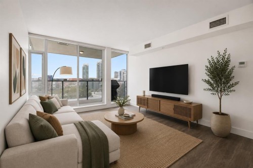 1006-519 Riverfront Avenue Se, Calgary, AB - Indoor Photo Showing Living Room