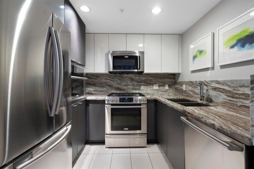 1006-519 Riverfront Avenue Se, Calgary, AB - Indoor Photo Showing Kitchen With Double Sink With Upgraded Kitchen