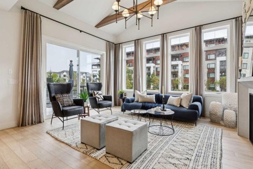 22 Mahogany Cove Se, Calgary, AB - Indoor Photo Showing Living Room With Fireplace