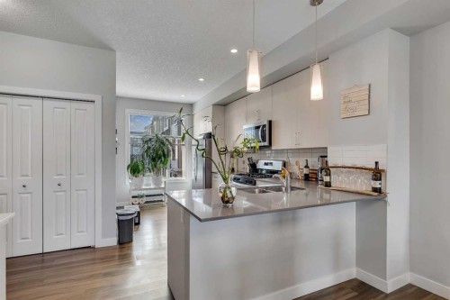 154 Seton Passage Se, Calgary, AB - Indoor Photo Showing Kitchen With Double Sink
