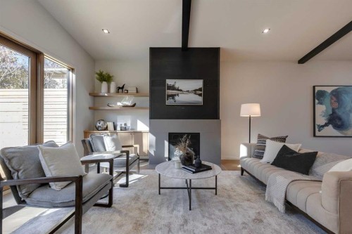 3423 23 Street Nw, Calgary, AB - Indoor Photo Showing Living Room With Fireplace