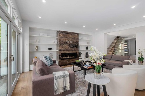 2620 14A Street Sw, Calgary, AB - Indoor Photo Showing Living Room With Fireplace