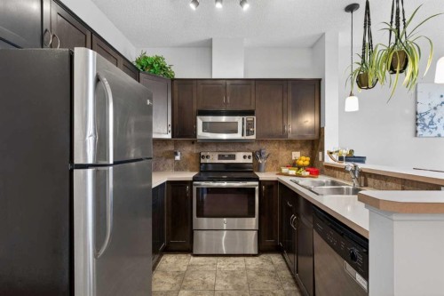 6-108 Rockyledge View Nw, Calgary, AB - Indoor Photo Showing Kitchen With Stainless Steel Kitchen With Double Sink With Upgraded Kitchen