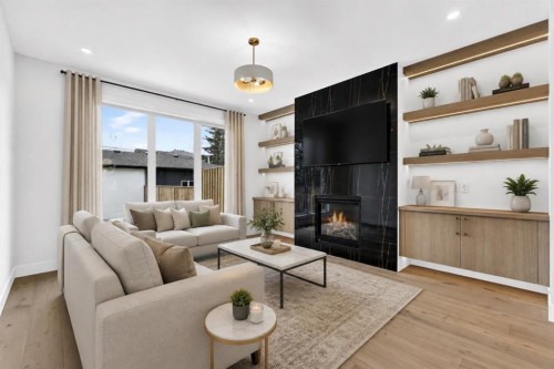 8519 48 Avenue Nw, Calgary, AB - Indoor Photo Showing Living Room With Fireplace