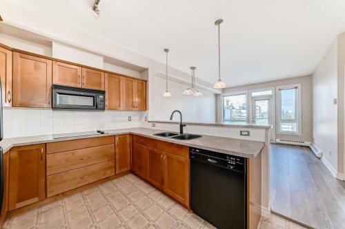 410-3111 34 Avenue Nw, Calgary, AB - Indoor Photo Showing Kitchen With Double Sink