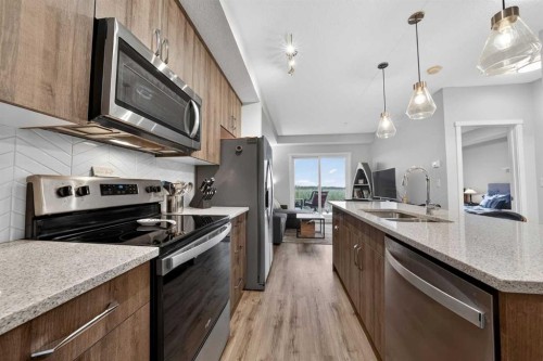 403-71 Shawnee Common Sw, Calgary, AB - Indoor Photo Showing Kitchen With Double Sink With Upgraded Kitchen