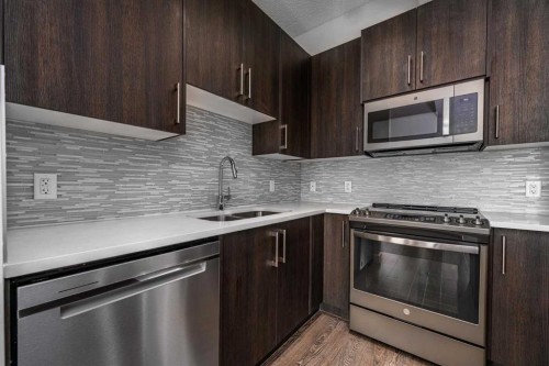 205-12 Sage Hill Terrace Nw, Calgary, AB - Indoor Photo Showing Kitchen With Stainless Steel Kitchen With Double Sink With Upgraded Kitchen