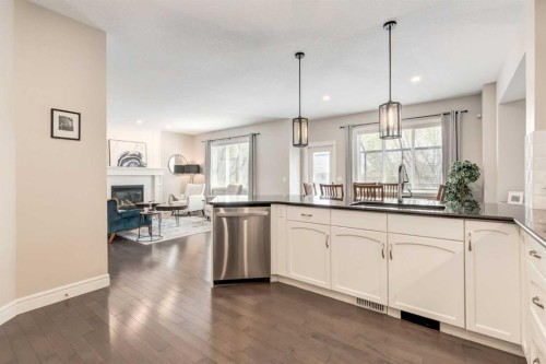 335 Morningside Crescent Sw, Airdrie, AB - Indoor Photo Showing Kitchen With Fireplace With Upgraded Kitchen