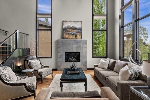 29 Quarry Court Se, Calgary, AB - Indoor Photo Showing Living Room With Fireplace