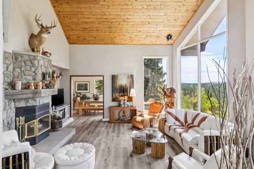 36 Cummer Place, Bragg Creek, AB - Indoor Photo Showing Living Room With Fireplace